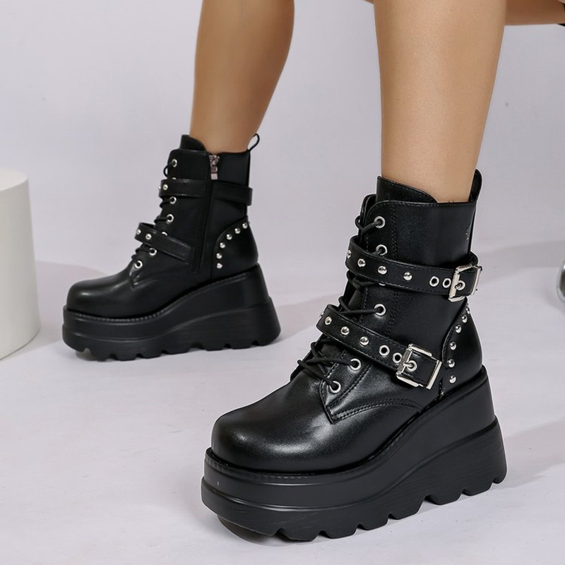 Block Heel Ankle Boots - Botas Femininas de Couro Cano Curto