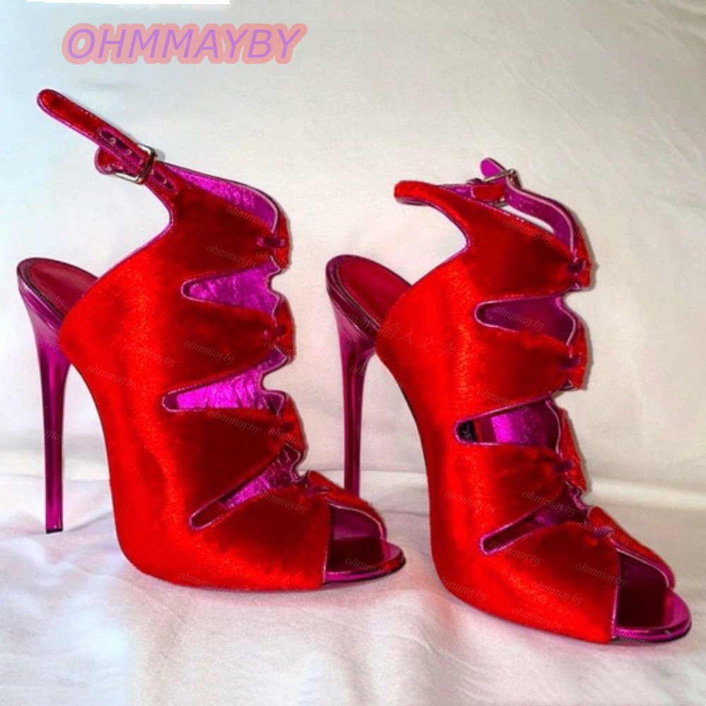 Kids Shoes Women - Sandálias Femininas de Veludo Vermelho com