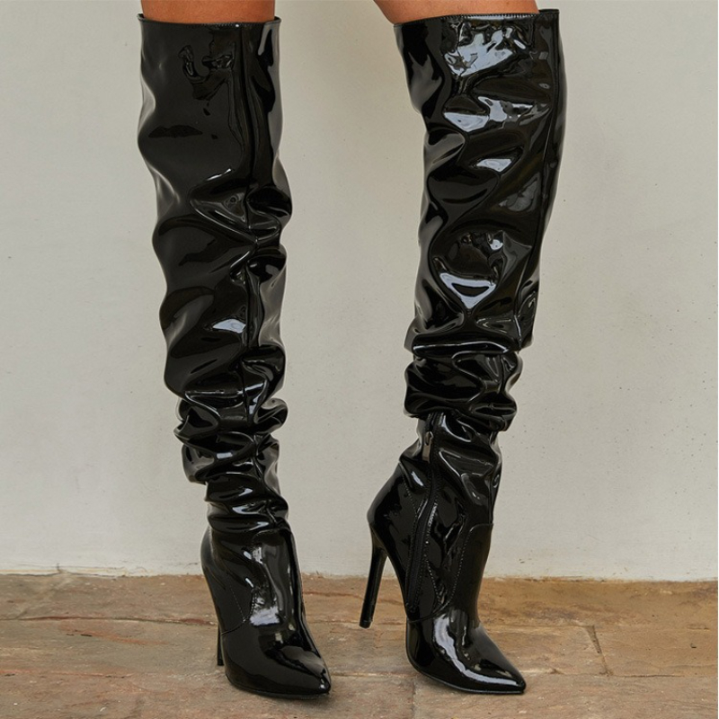 Botas femininas sobre o joelho - Patent Leather Pump avaliação e preço
