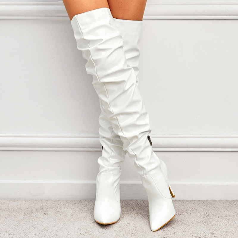 Botas femininas sobre o joelho - Patent Leather Pump avaliação e preço