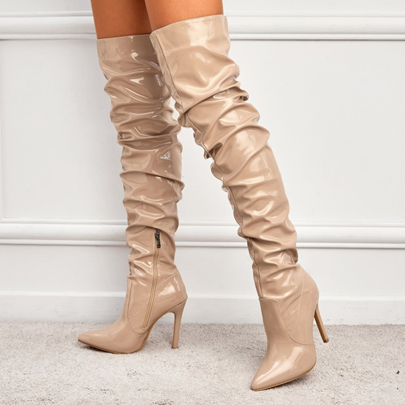 Botas femininas sobre o joelho - Patent Leather Pump avaliação e preço