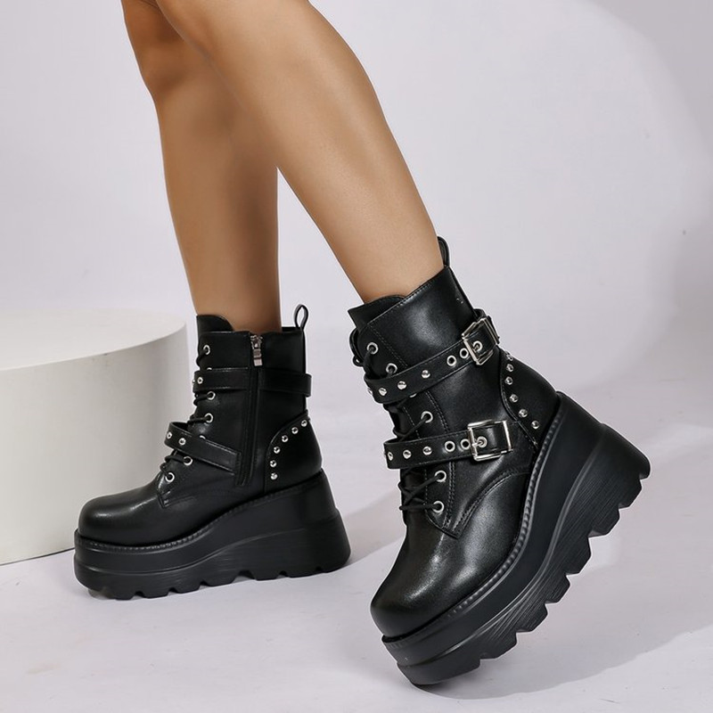 Botas Femininas de Couro Cano  - Block Heel Ankle Boots avaliação e preço