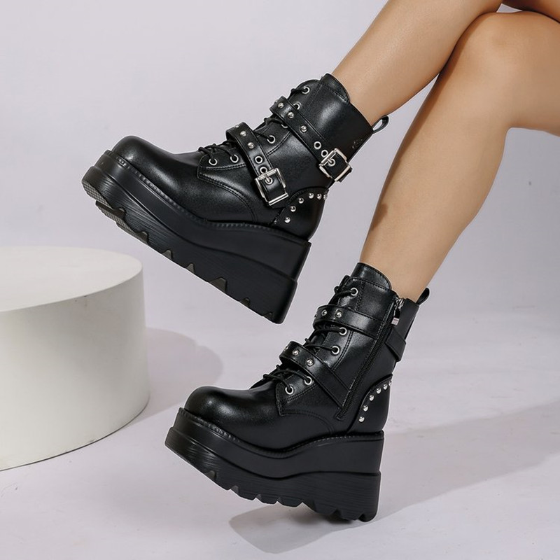 Botas Femininas de Couro Cano  - Block Heel Ankle Boots avaliação e preço