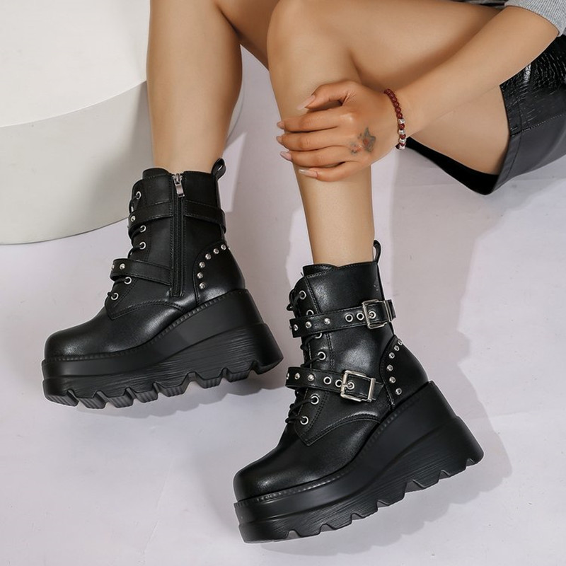 Botas Femininas de Couro Cano  - Block Heel Ankle Boots avaliação e preço