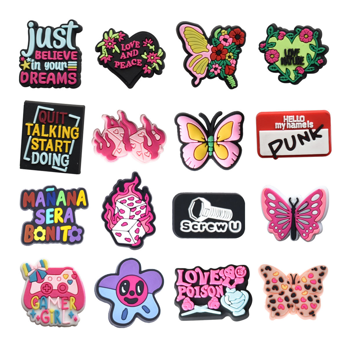 4-16PCS Charms de Sapato Punk  - Women Shoes Quote avaliação e preço