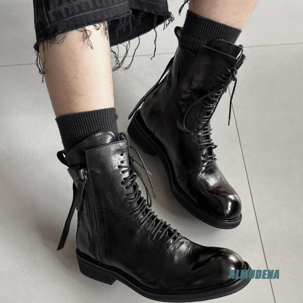 Botas de cano alto masculinas  - Block Heel Ankle Boots avaliação e preço