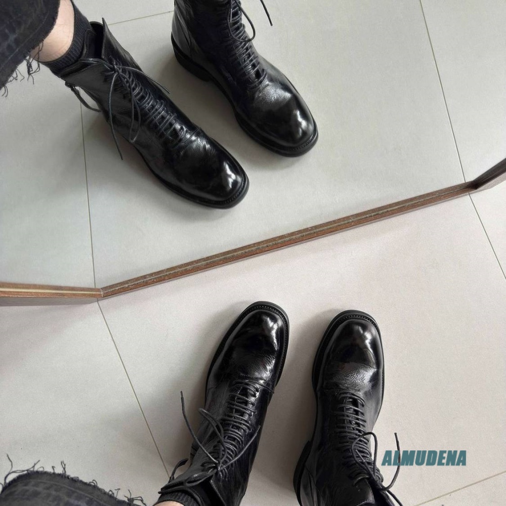 Botas de cano alto masculinas  - Block Heel Ankle Boots avaliação e preço
