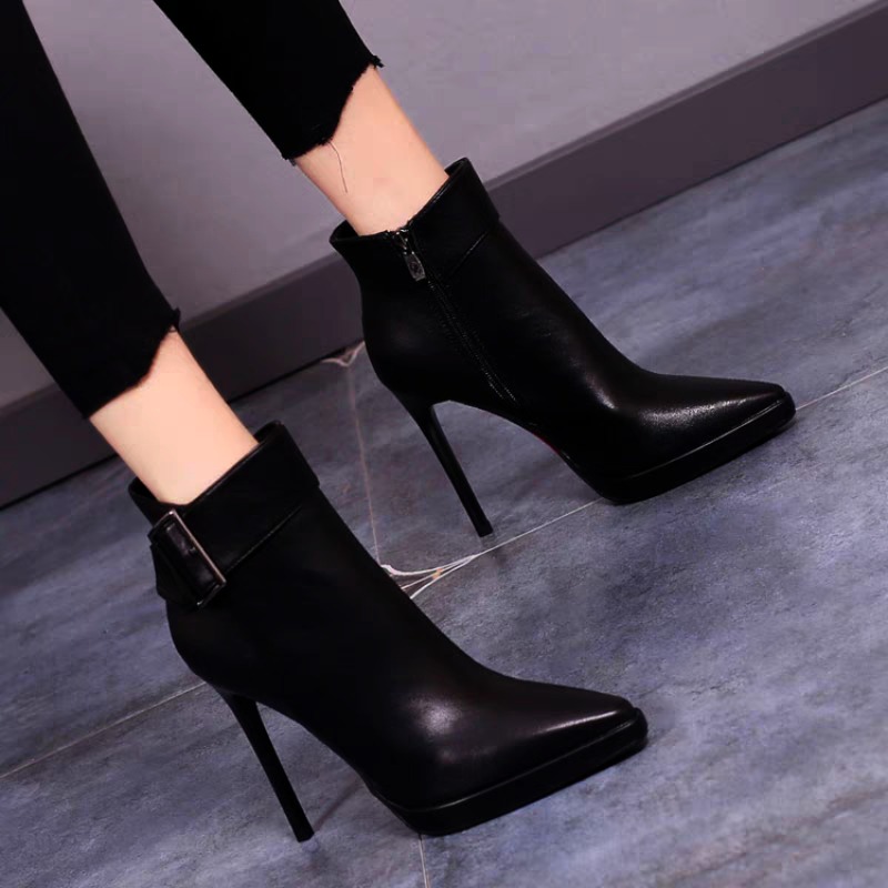 Nova Bota de Salto Alto Pontud - Block Heel Ankle Boots avaliação e preço