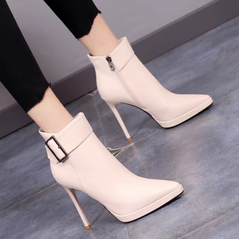 Nova Bota de Salto Alto Pontud - Block Heel Ankle Boots avaliação e preço