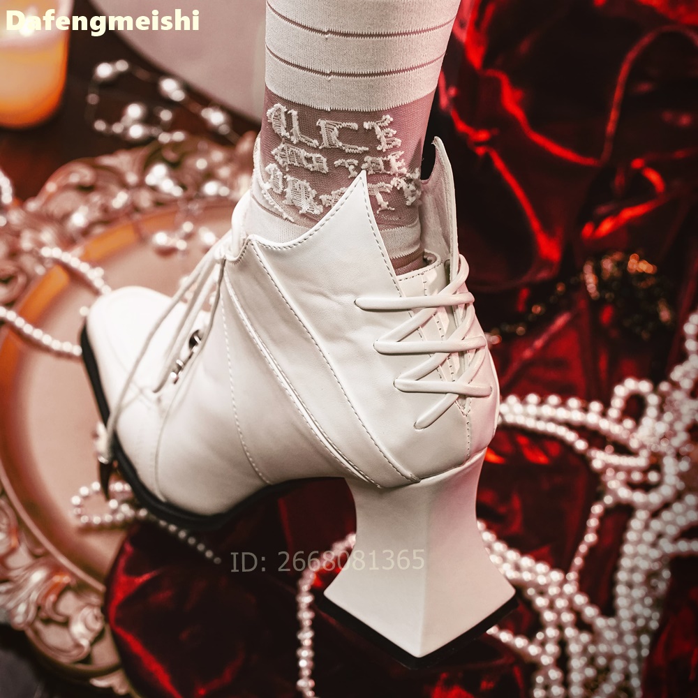 Botas de Couro Branco com Bico - Block Heel Ankle Boots avaliação e preço